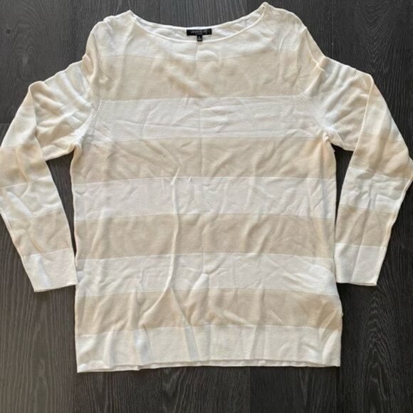 Lafayette 148 Striped Matte Crepe Bateau-Neck Lightweight Relaxed Sweate… - Picture 4 of 9